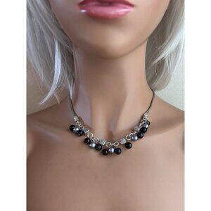 Brighton Drop Dangle Grey Black Silver Cha-Cha Beads Choker Necklace 19 in.